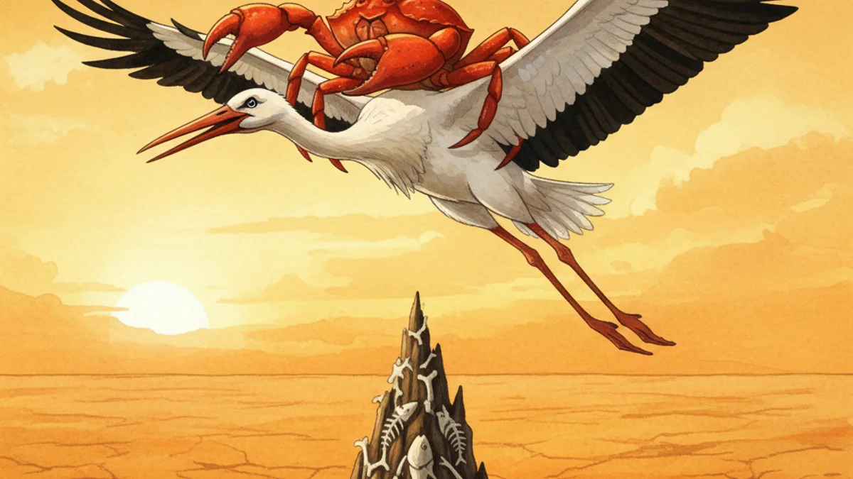 The Stork and the Crab - Animal Stories with Life Lessons story illustration from Panchatantra