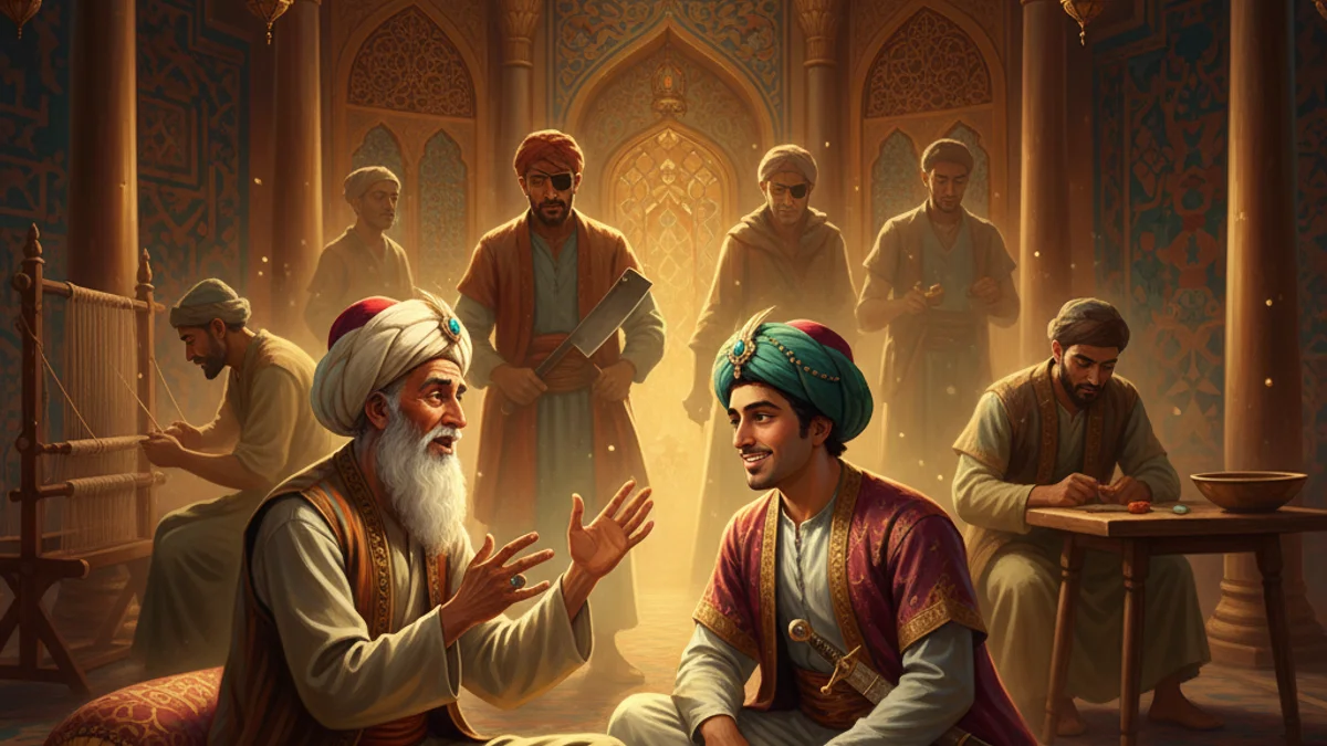 The Story of the Barber's Six Brothers - Additional Tales story illustration from Arabian Nights