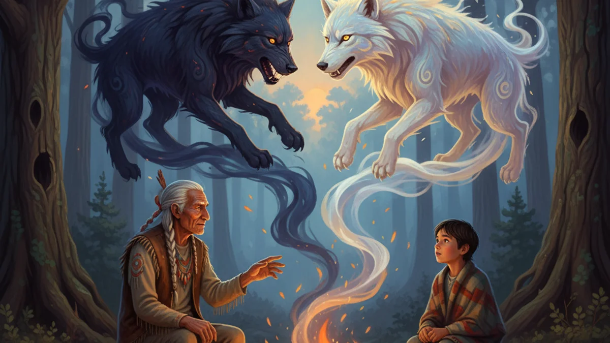 The Story of the Two Wolves - Teaching Stories story illustration from World Wisdom Tales