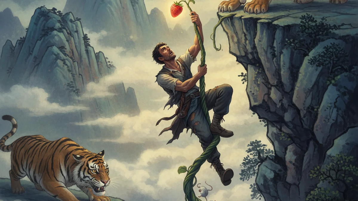 Illustration for The Strawberry - a zen stories Zen Stories story with moral lessons