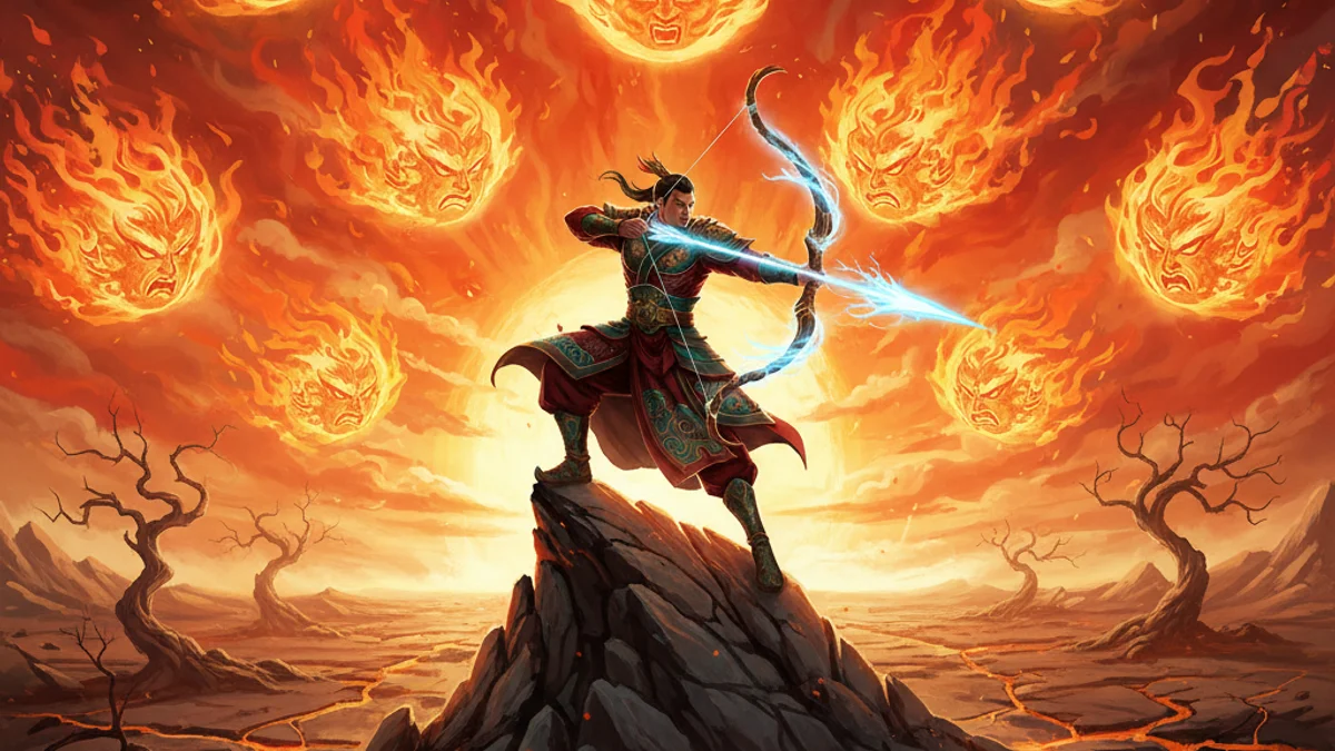 Illustration for The Ten Suns - a creation myths Chinese Legends story with moral lessons