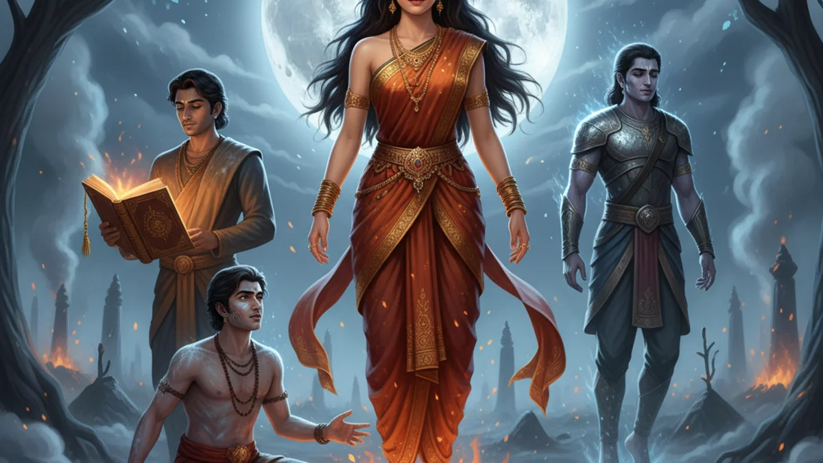 The Three Suitors - Vikram and Betaal story illustration from Indian Story Collections