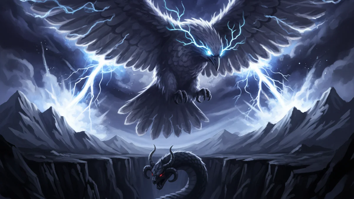 Illustration for The Thunderbirds - a tribal tales of heroism Native American Legends story with moral lessons