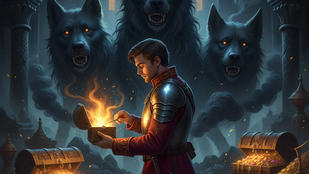 Illustration for The Tinderbox - a famous fairy tales European Folklore story with moral lessons