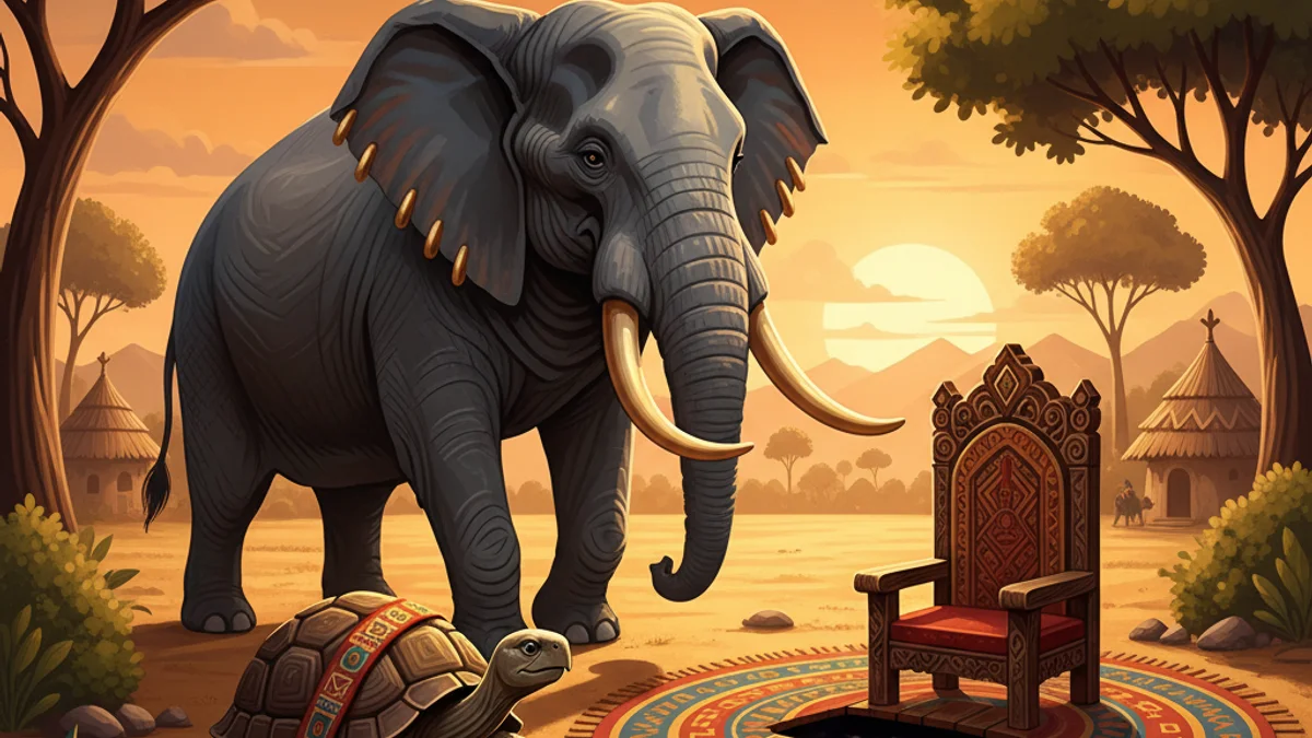 Illustration for The Tortoise and the Elephant - a trickster tales African Folktales story with moral lessons