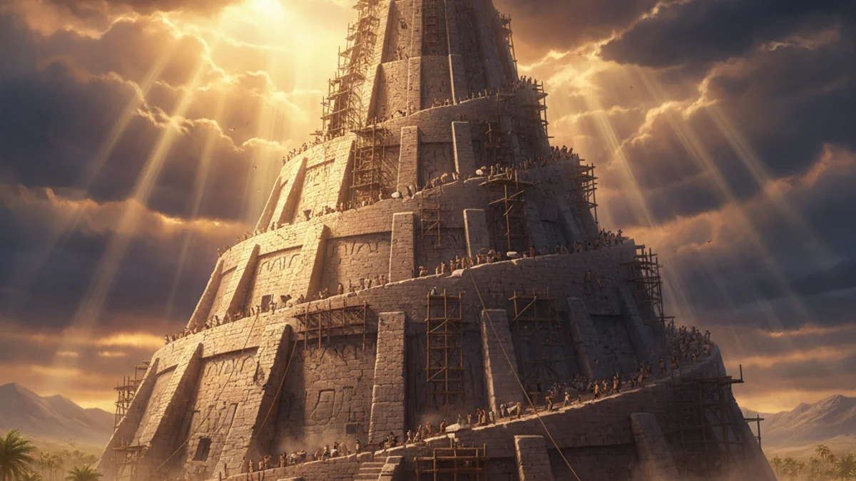 The Tower of Babel - Tales from the Torah story illustration from Jewish Folklore
