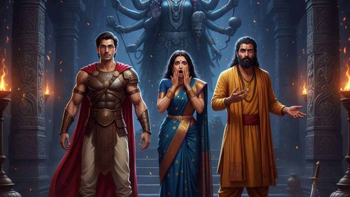 The Transposed Heads - Vikram and Betaal story illustration from Indian Story Collections