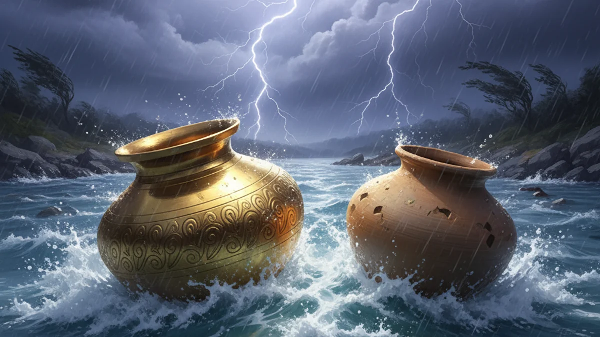 The Two Pots - Additional Aesop story illustration from Greek Fables