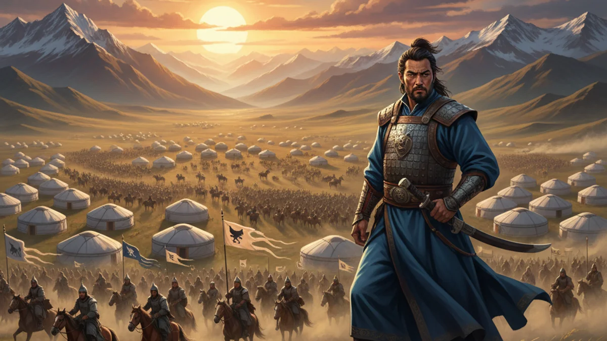 The Unification of the Mongol Tribes - Folklore of Genghis Khan story illustration from Mongolian Epics