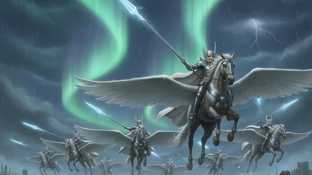 Illustration for The Valkyries - a mythical beings Norse Myths story with moral lessons