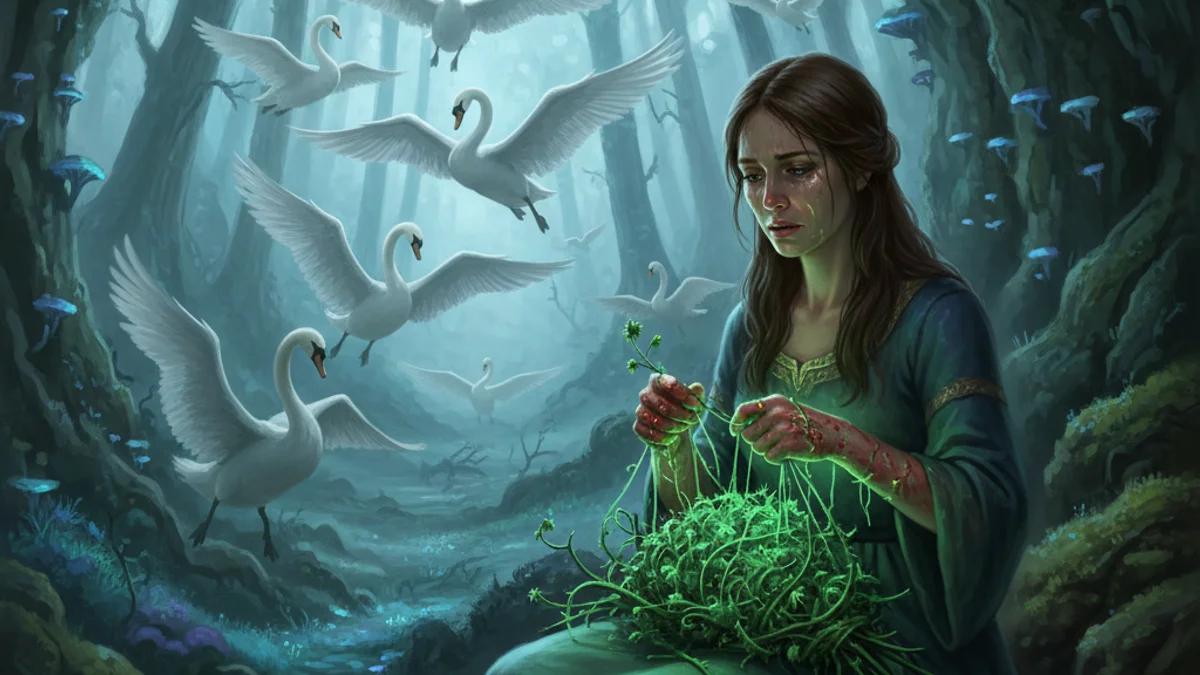 Illustration for The Wild Swans - a famous fairy tales European Folklore story with moral lessons