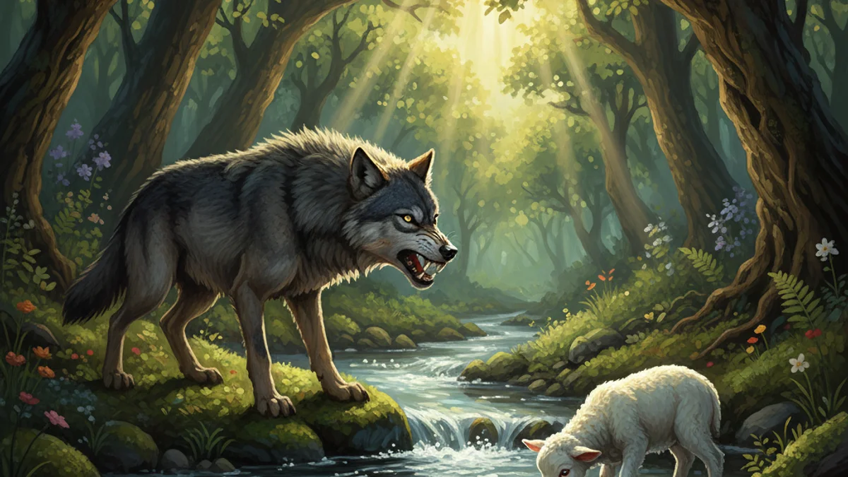 Illustration for The Wolf and the Lamb - a additional aesop Greek Fables story with moral lessons