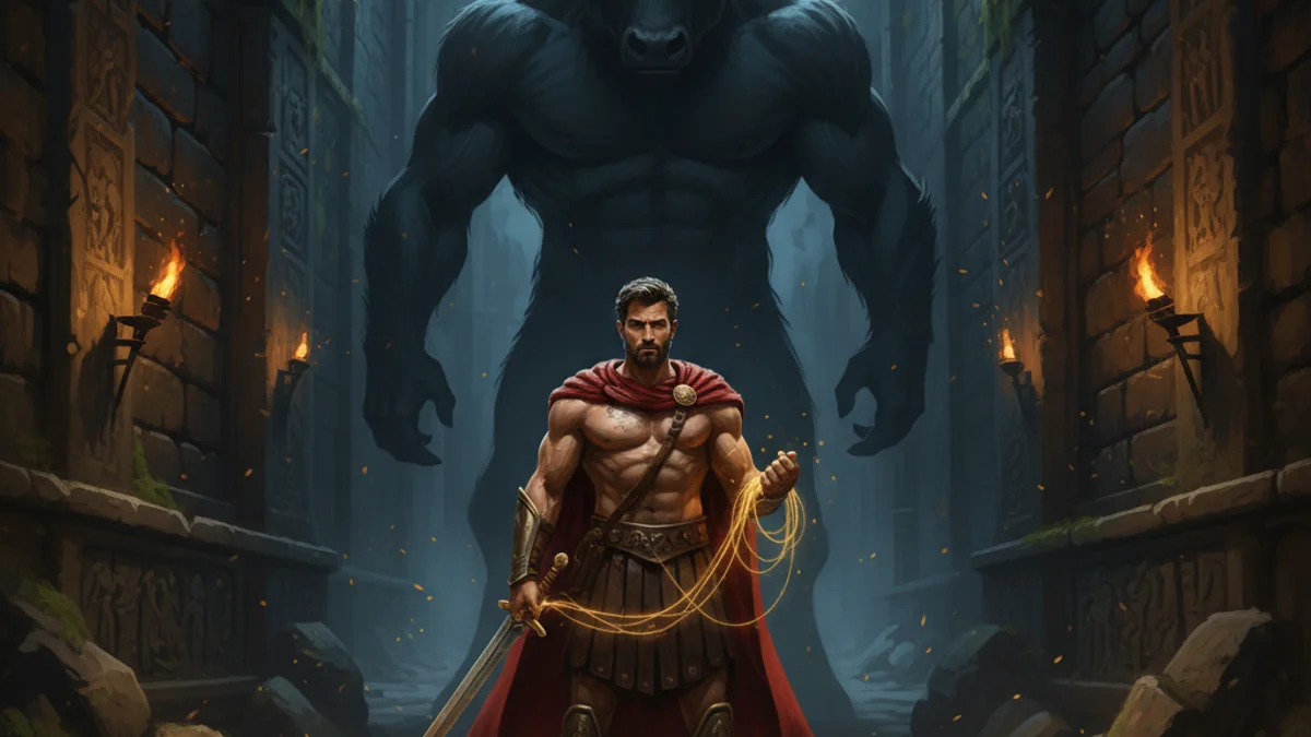 Illustration for Theseus and the Minotaur - a heroes Greek Myths story with moral lessons