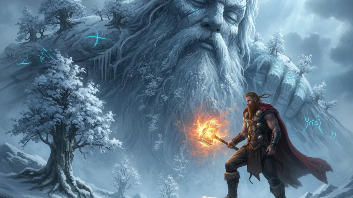 Illustration for Thor and Skrymir - a aesir gods Norse Myths story with moral lessons