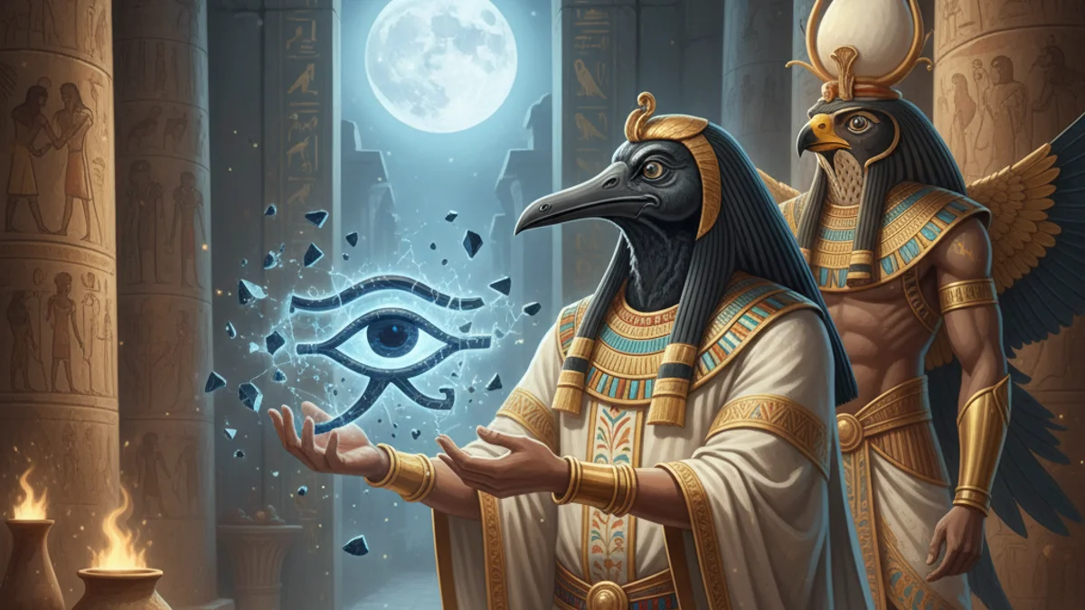 Thoth Heals the Eye of Horus - Gods and Goddesses story illustration from Egyptian Mythology