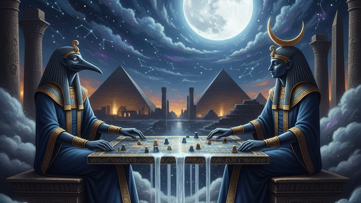 Thoth Wins the Five Extra Days - Gods and Goddesses story illustration from Egyptian Mythology