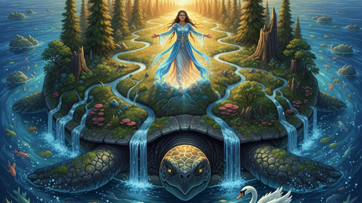 Illustration for Turtle Island - a creation stories Native American Legends story with moral lessons