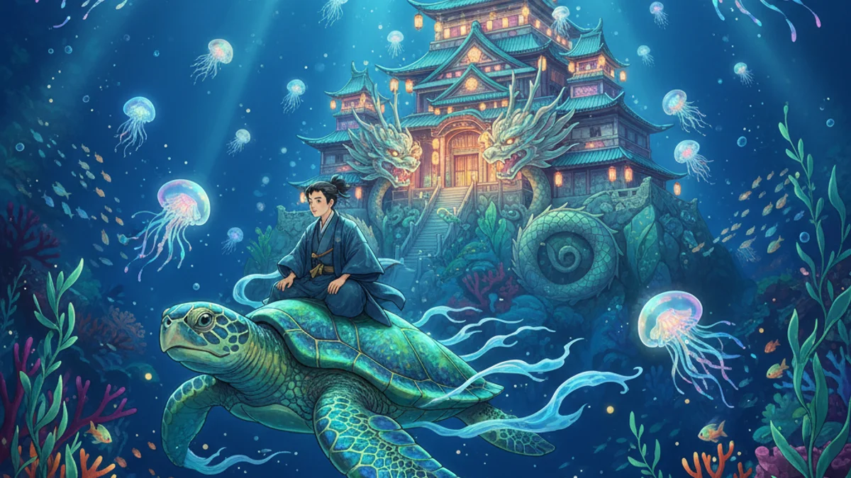 Urashima Taro and the Sea Palace - Classic Folktales story illustration from Japanese Folklore