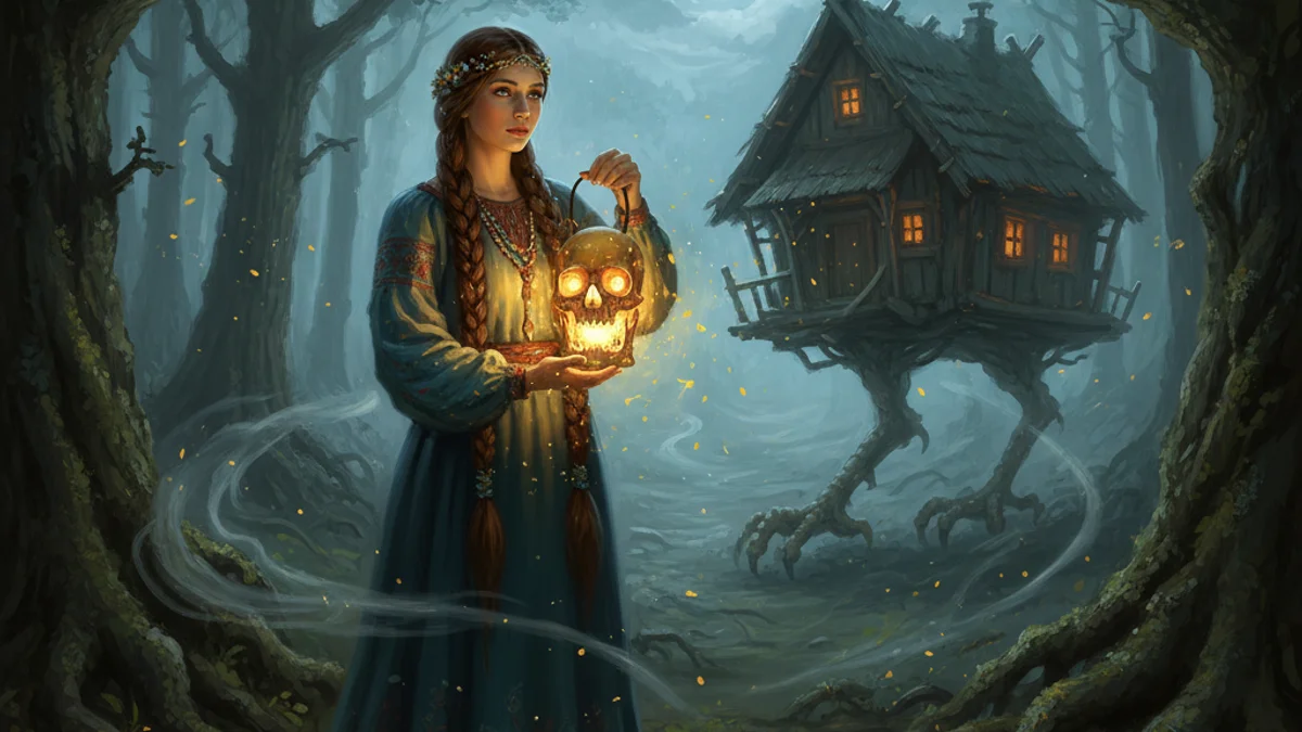 Illustration for Vasilisa the Beautiful - a slavic legends European Folklore story with moral lessons