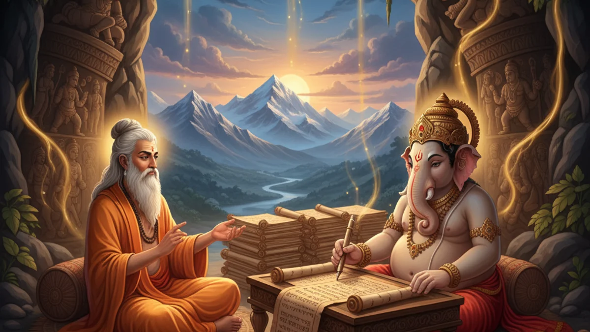 Illustration for Vyasa Composes the Mahabharata - a sage stories Hindu Epics story with moral lessons