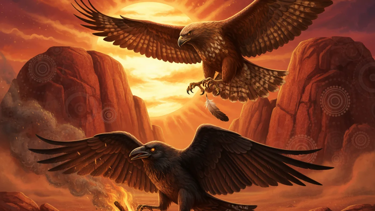 Why the Crow is Black - Dreamtime Stories story illustration from Australian Aboriginal