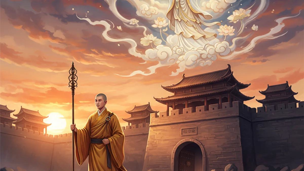 Xuanzang Begins His Journey - Journey to the West story illustration from Chinese Legends