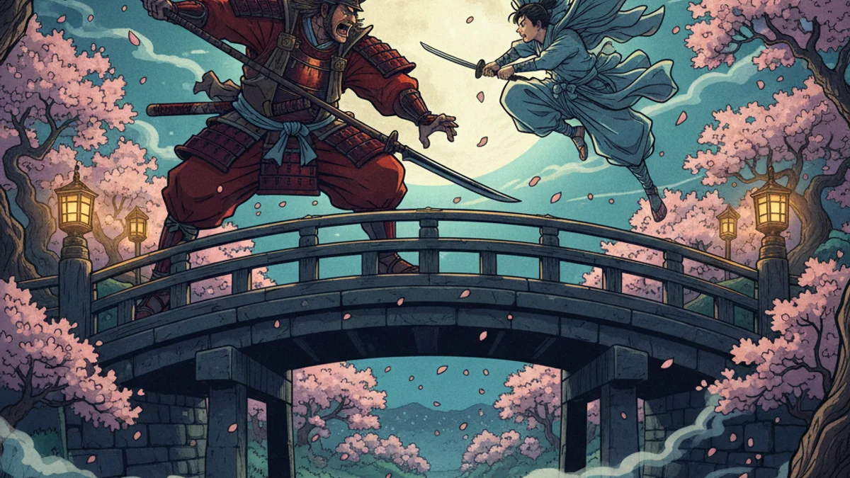 Illustration for Yoshitsune and Benkei - a samurai heroism Japanese Samurai Legends story with moral lessons