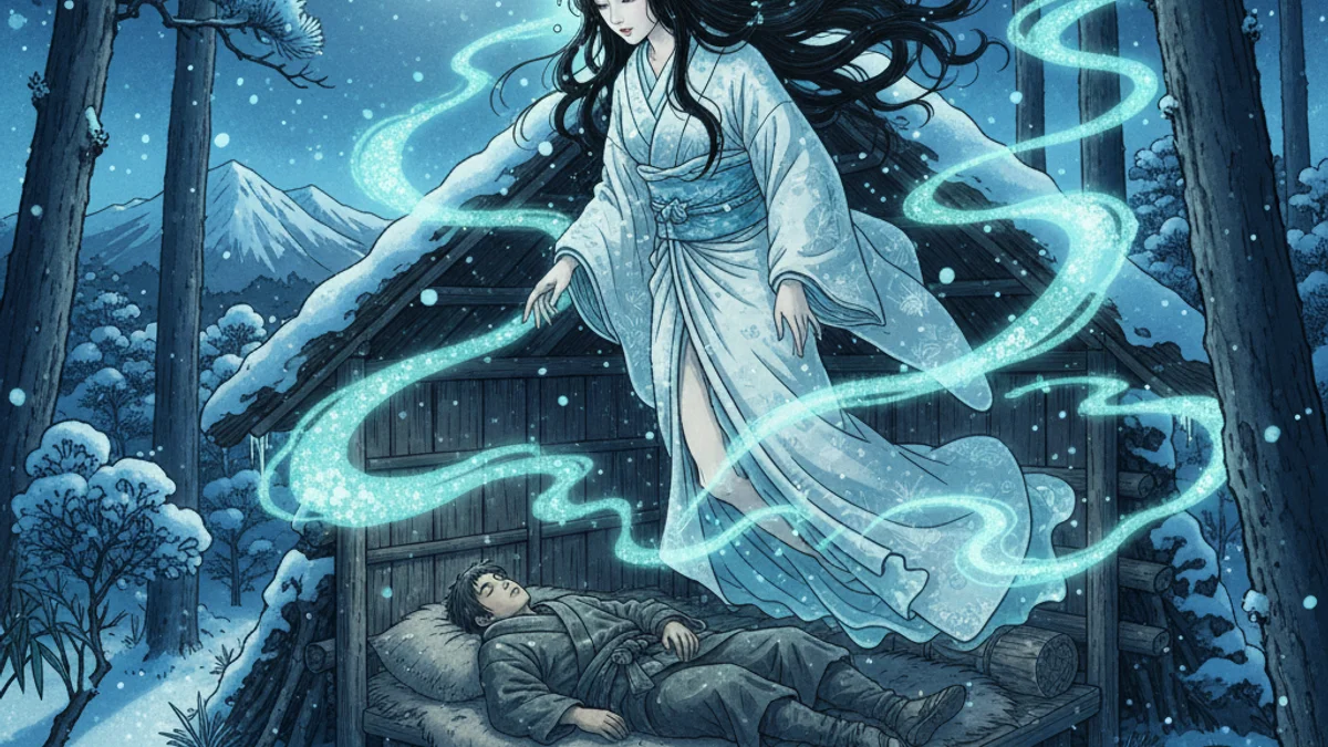 Yuki-onna the Snow Woman - Supernatural Tales story illustration from Japanese Folklore