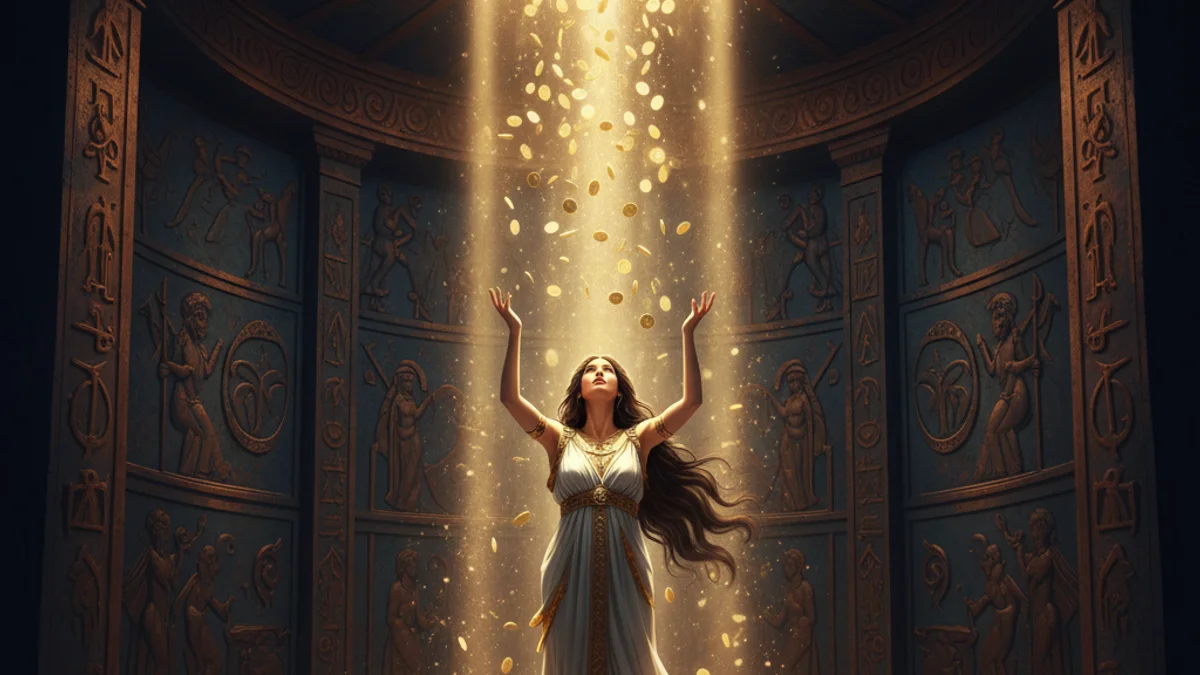 Illustration for Zeus and Danae - a olympian gods Greek Myths story with moral lessons