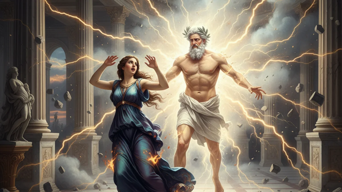 Zeus and Semele - Olympian Gods story illustration from Greek Myths
