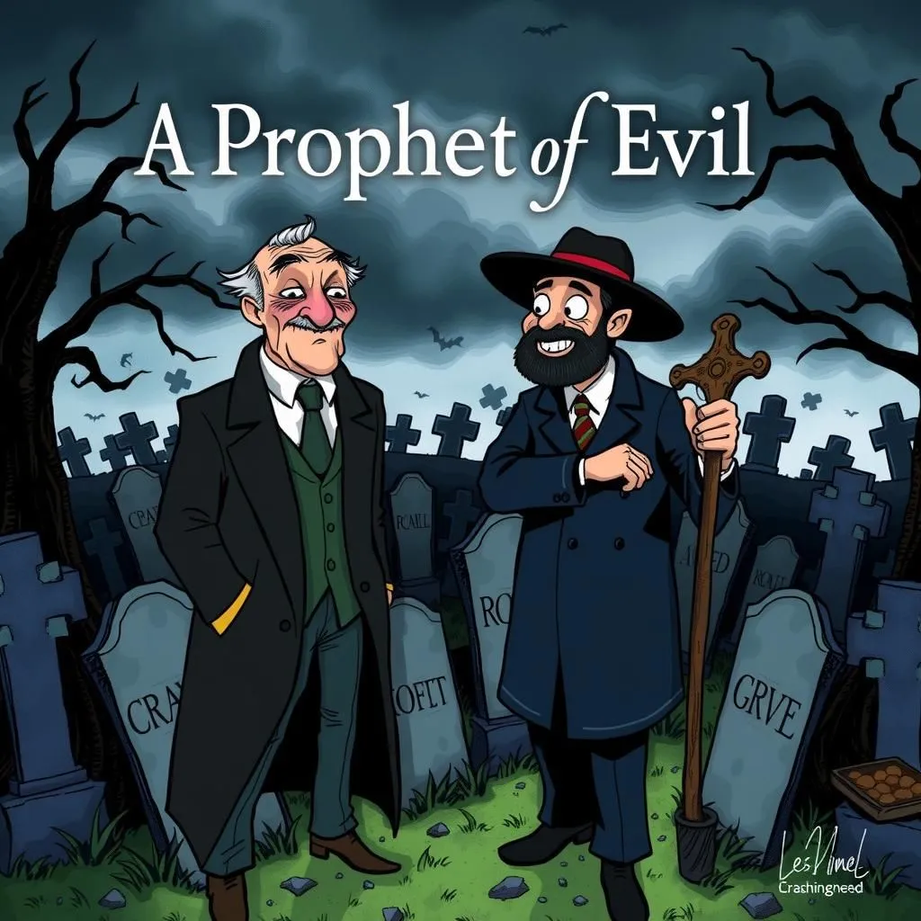 Un profeta del male - Aesop's Fable illustration featuring Becchino che era membro di un trust and  uomo appoggiato a una vanga.