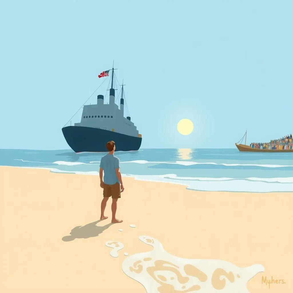 ఒక ఓడ మరియు ఒక మనిషి. - Aesop's Fable illustration featuring మహత్తాకాంక్ష గల వ్యక్తి and  స్కిప్పర్