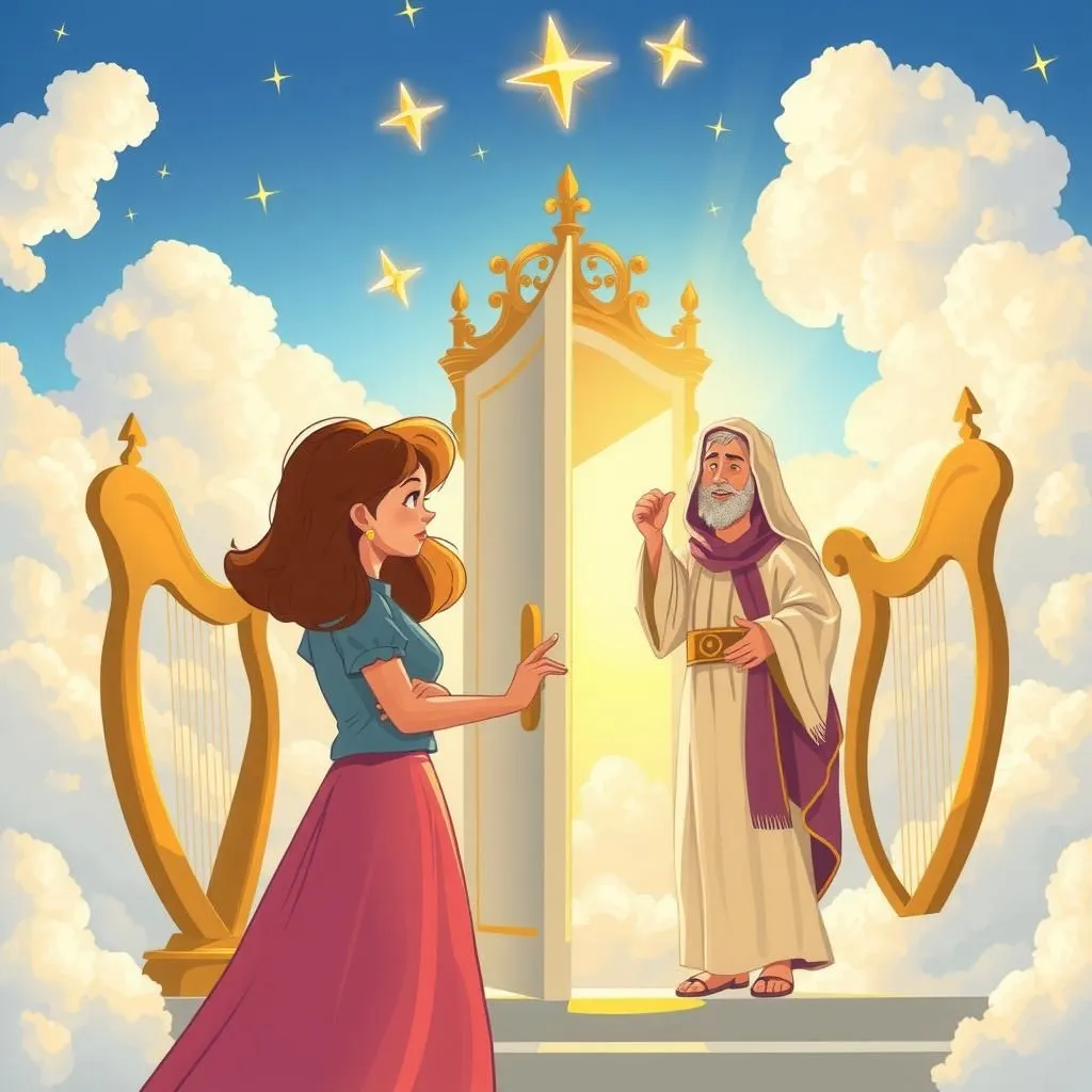 Alla Porta del Cielo - Aesop's Fable illustration featuring Donna and  San Pietro