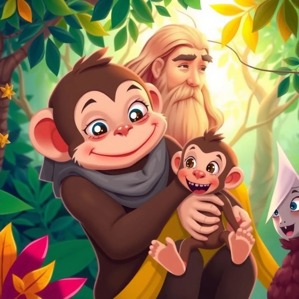 Jupiter at ang Unggoy. - Aesop's Fable illustration featuring Jupiter and  Unggoy