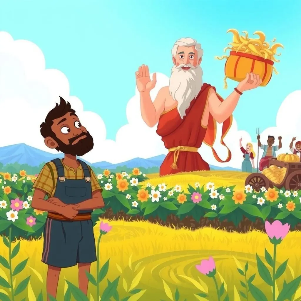 Giove e il Mezzadro - Aesop's Fable illustration featuring Giove and  Mercurio