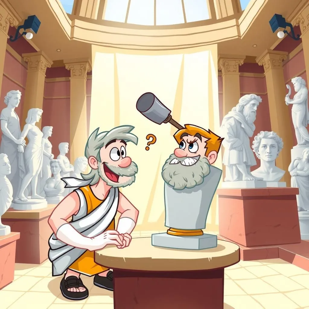 Mercury and the Sculptor - Aesop's Fable illustration featuring Mercury and  Sculptor
