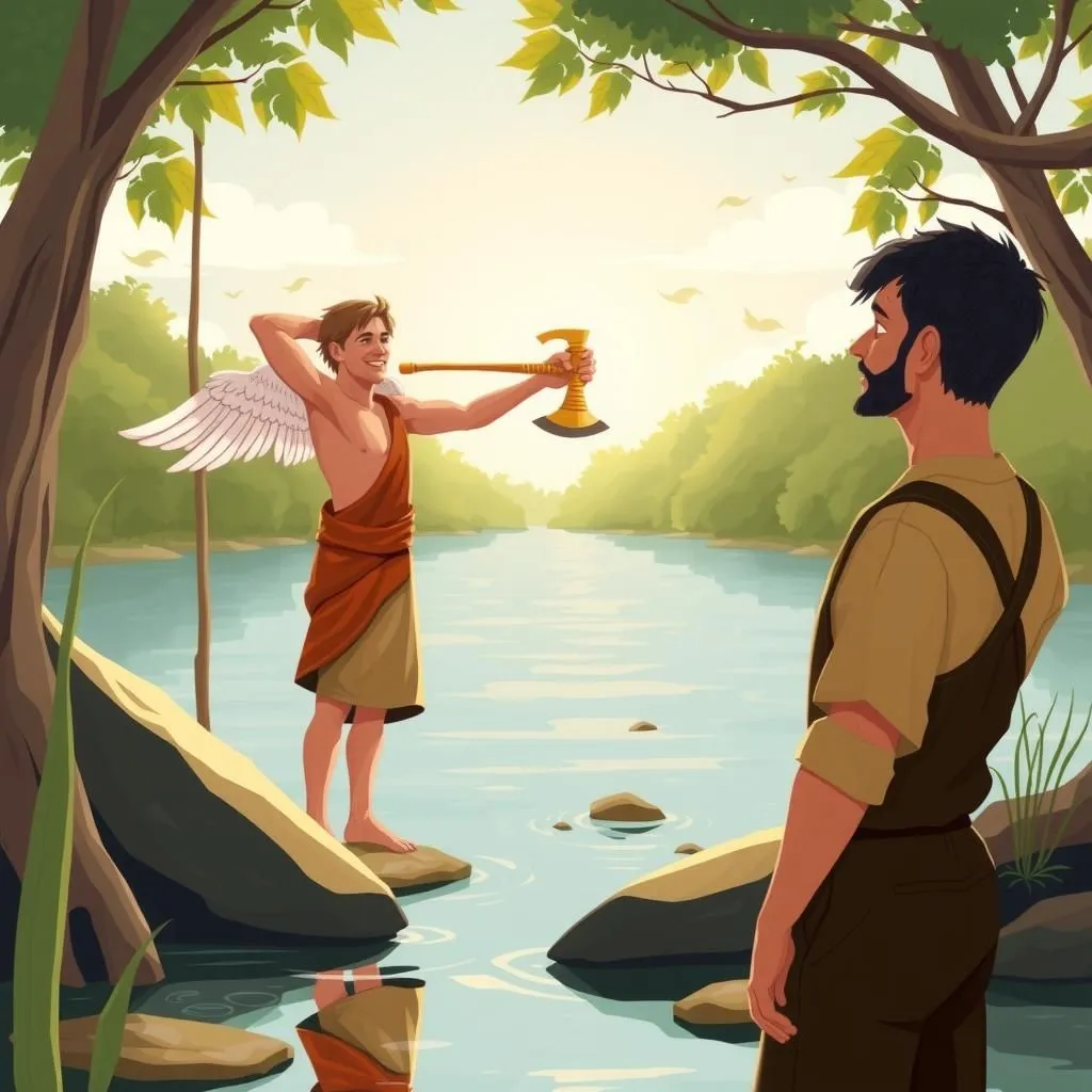 పాదరసం మరియు కార్మికులు. - Aesop's Fable illustration featuring వర్క్మన్ and  మెర్క్యురీ