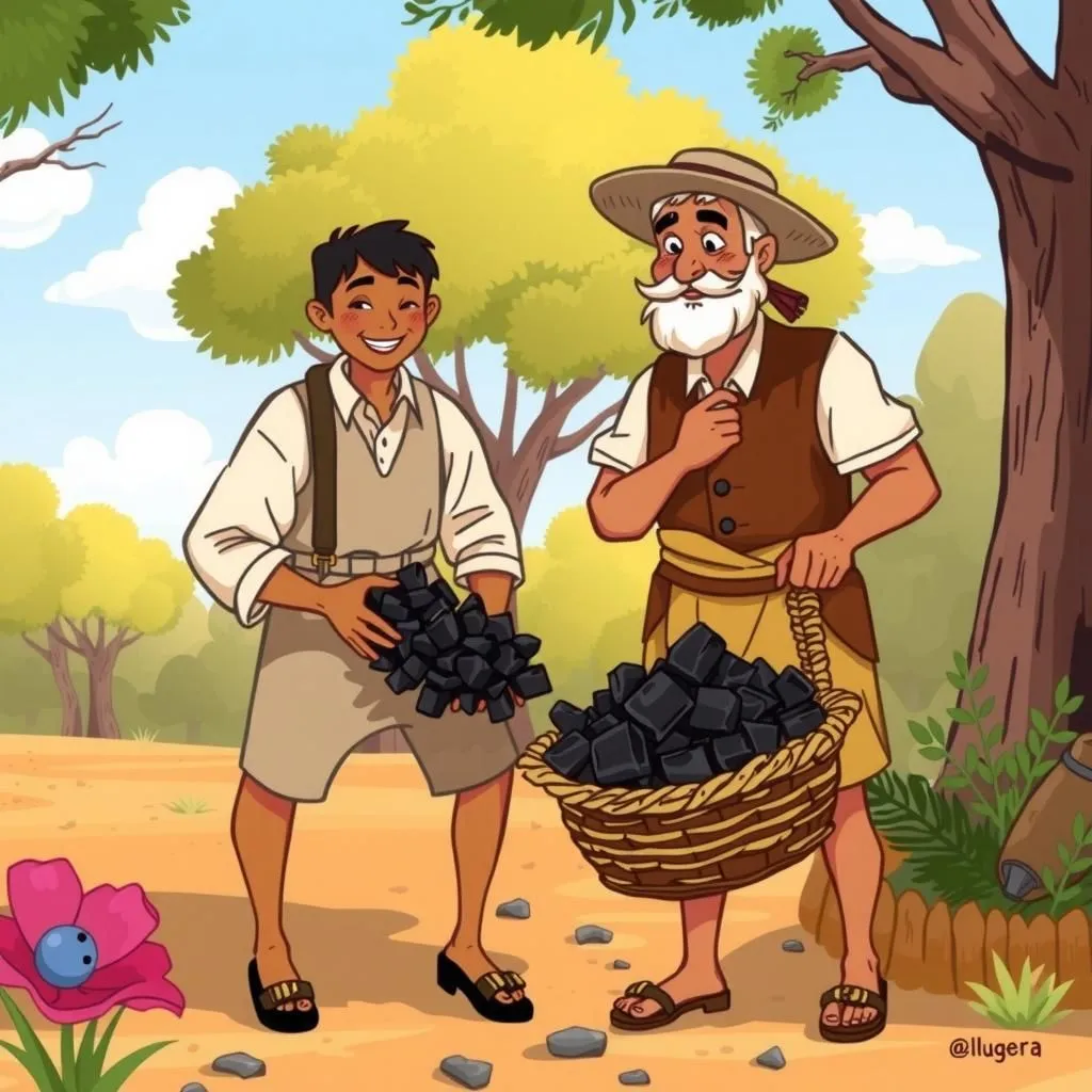 कोयला बनाने वाला और धोबी। - Aesop's Fable illustration featuring कोयला बनाने वाला and  धोबी।