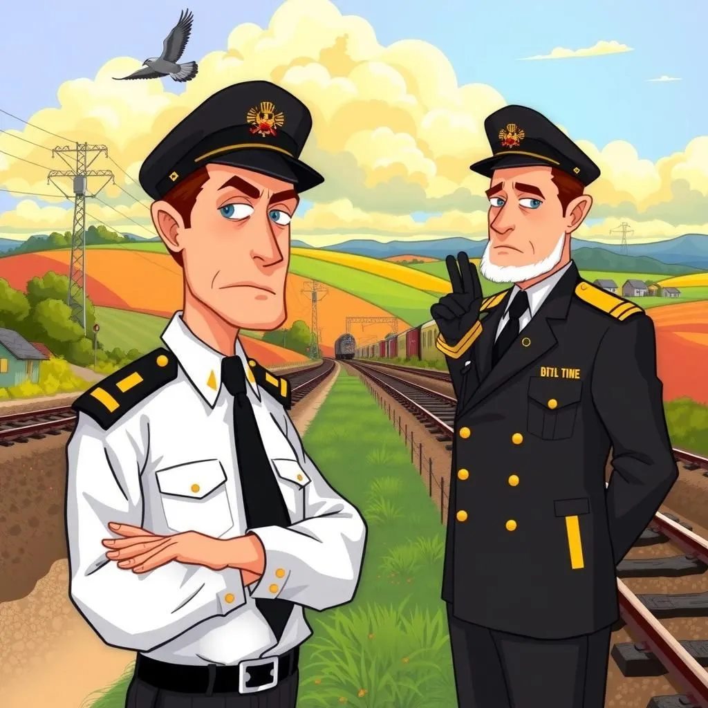 Ang Masinop na Opisyal. - Aesop's Fable illustration featuring Superintendente ng Dibisyon and  Pangulo ng riles