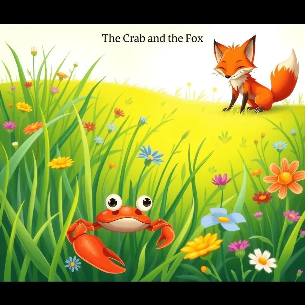 The Crab and the Fox - Aesop's Fable illustration featuring Crab and  Fox