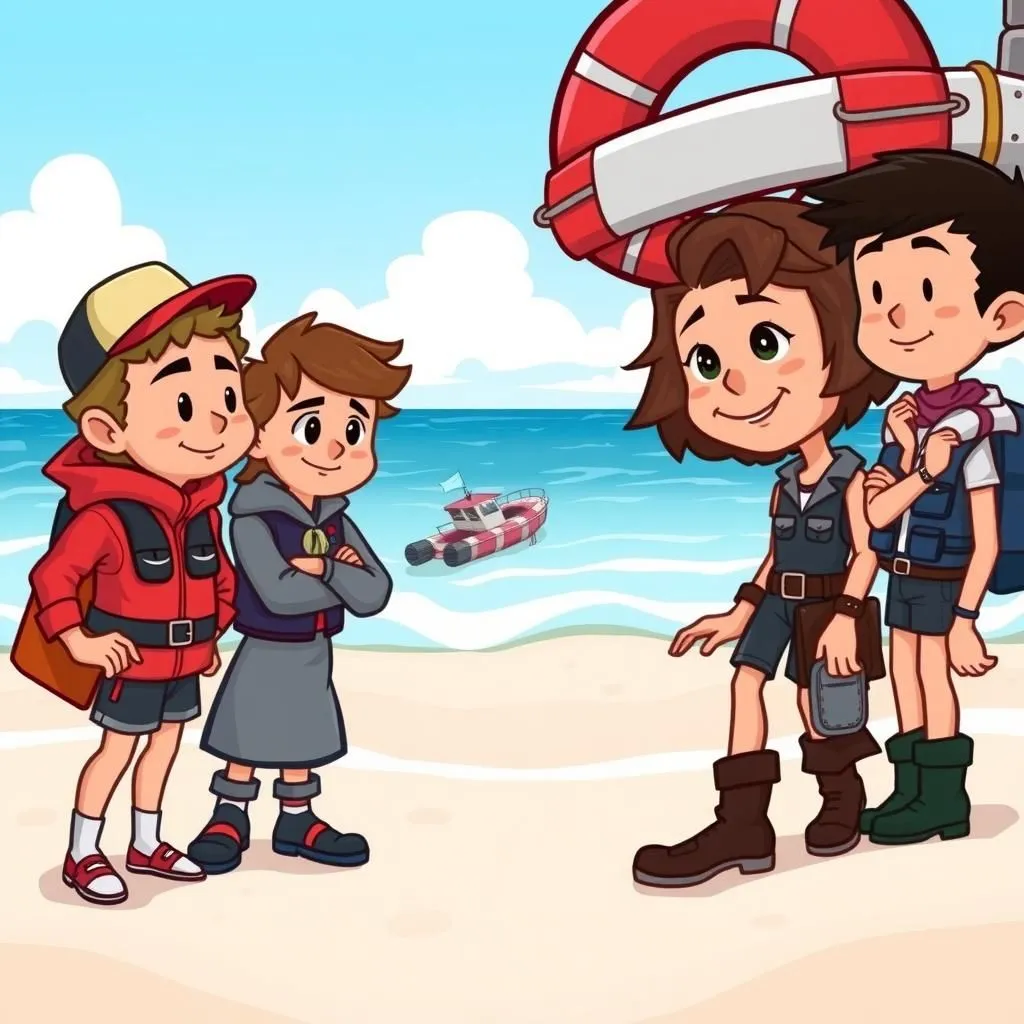 లైఫ్-బోట్ యొక్క క్రూ - Aesop's Fable illustration featuring గాలెంట్ క్రూ and  తలకిందులైన నౌక