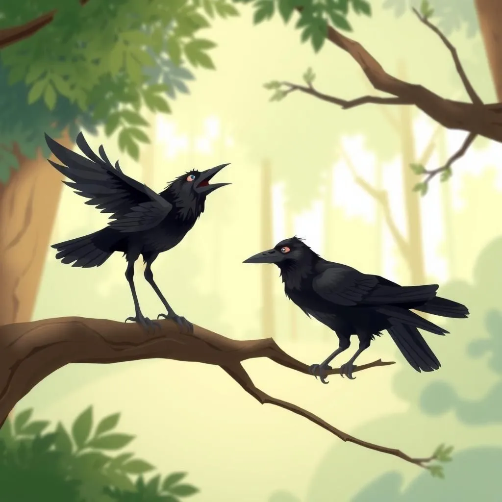 Ang Uwak at ang Raven - Aesop's Fable illustration featuring Uwak and  Raven