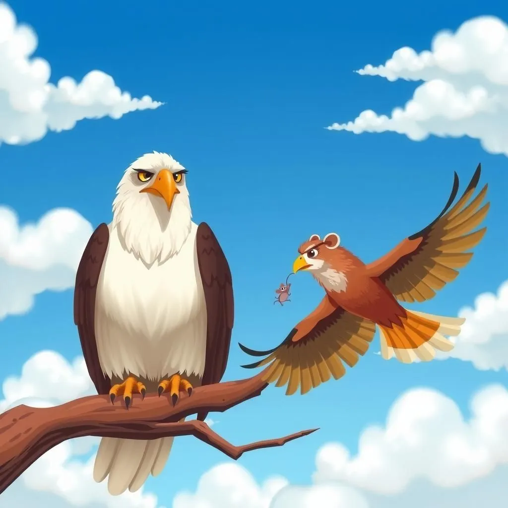 The Eagle and the Kite - Aesop's Fable illustration about deception, unfulfilled promises, the consequences of choices