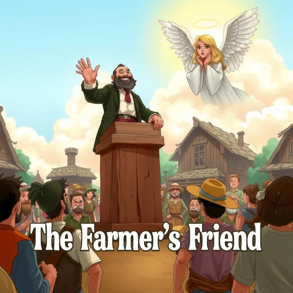 The Farmer's Friend - Aesop's Fable illustration featuring Great Philanthropist and  Angel