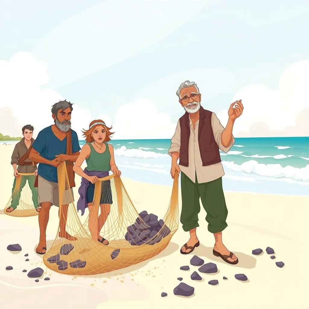 Ang Mangingisda. - Aesop's Fable illustration featuring mangingisda and  matandang lalaki