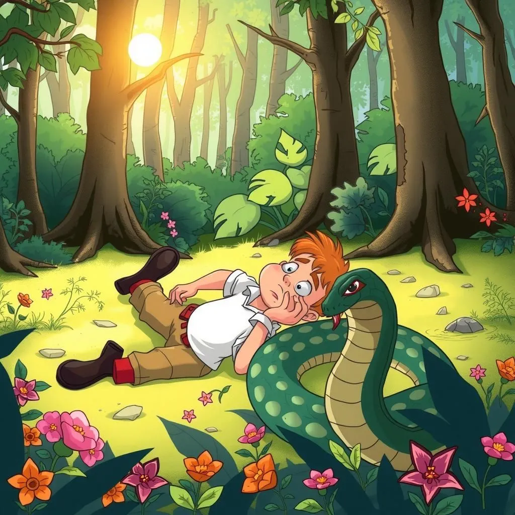 ఫౌలర్ మరియు పాము. - Aesop's Fable illustration featuring ఫౌలర్ and  వైపర్