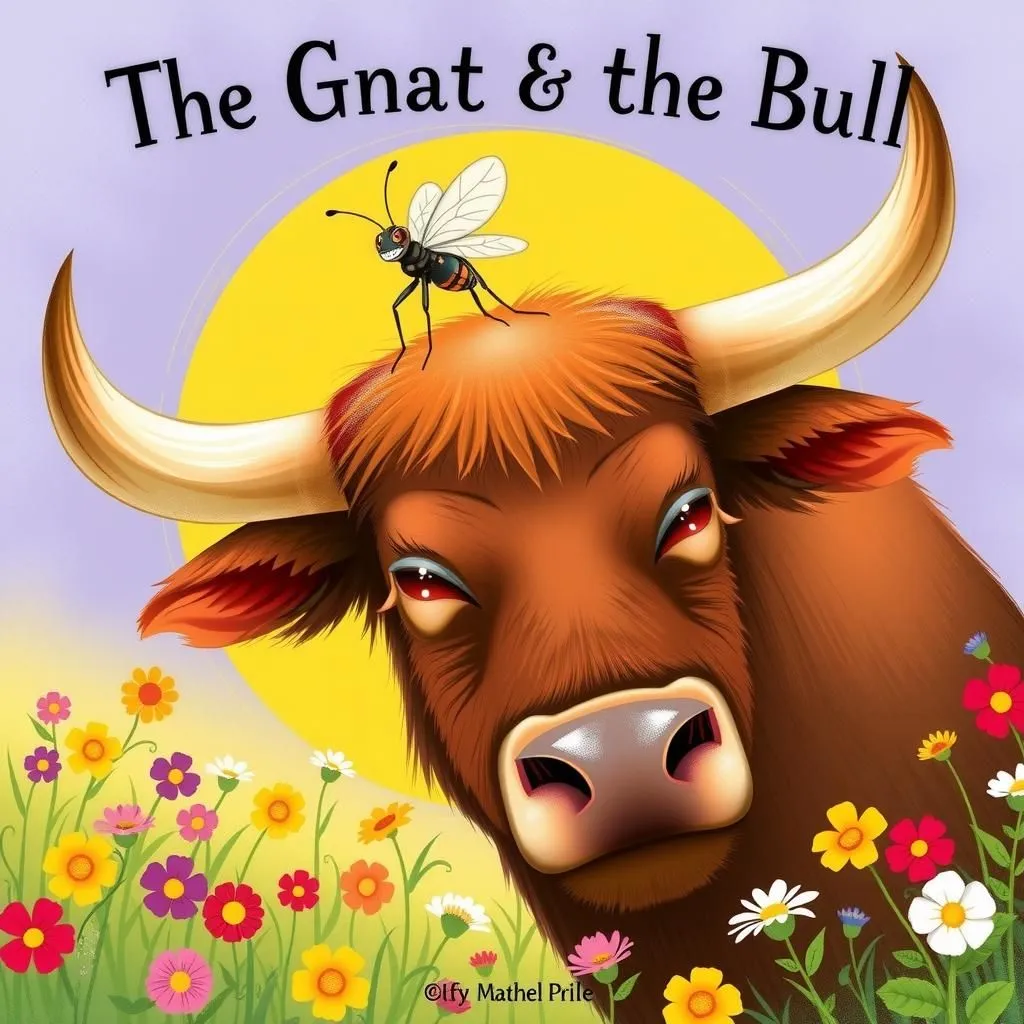 The Gnat and the Bull - Aesop's Fable illustration featuring Gnat and  Bull