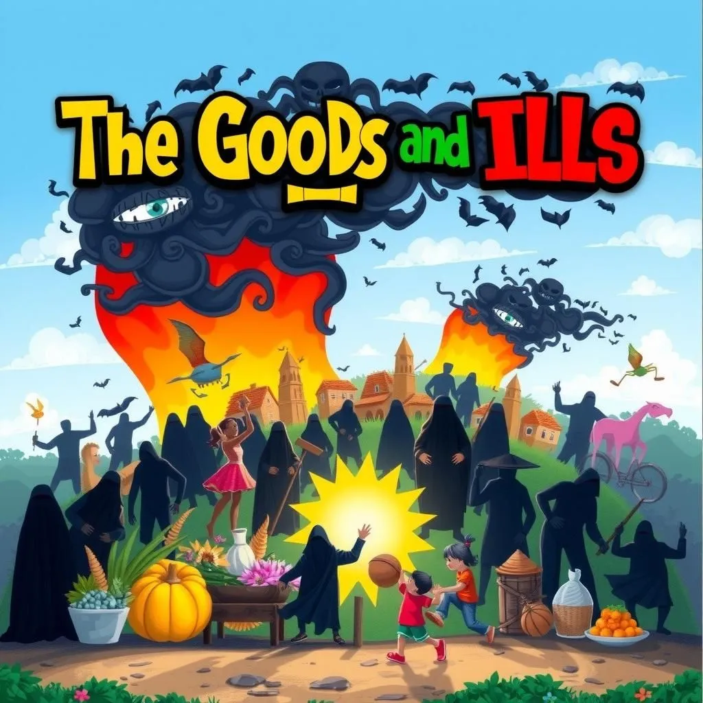 Ang mga Kabutihan at mga Kasamaan. - Aesop's Fable illustration featuring Mga Kabutihan and  Mga Kasamaan