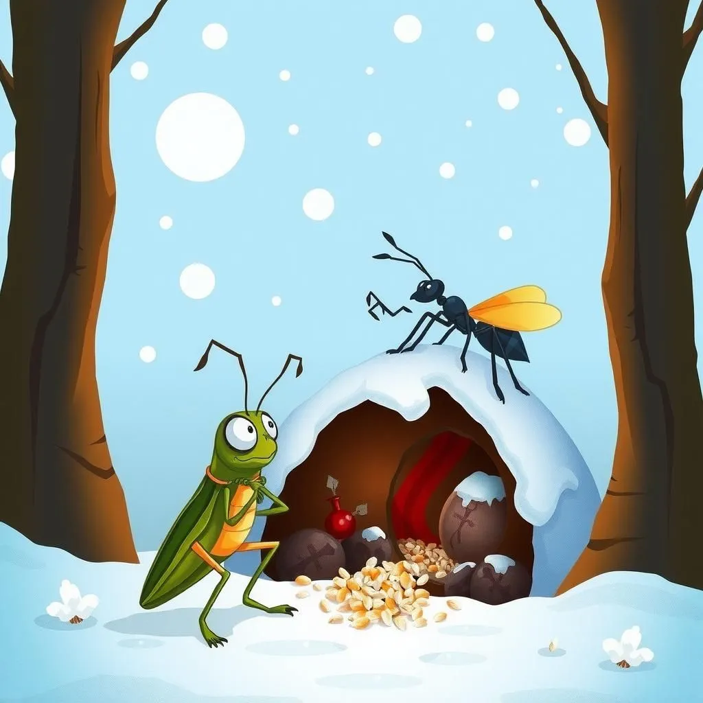 Ang Tipaklong at ang Langgam. - Aesop's Fable illustration featuring Tipaklong and  Langgam.