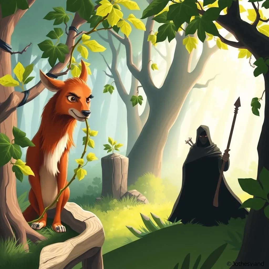 Ang Usa at ang Punong Ubas. - Aesop's Fable illustration featuring Hart and  Vine